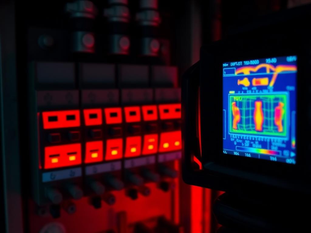 Câmera termográfica analisando painel elétrico